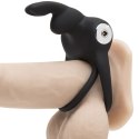 Happy Rabbit Black - silikonowy pierścień wibrujący z 2 pętlami, USB Happy Rabbit
