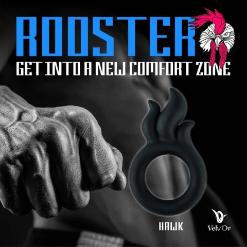 Rooster Hawk silikonowy pierścień wibrujący, żebrowany, czarny, średni VelvOr