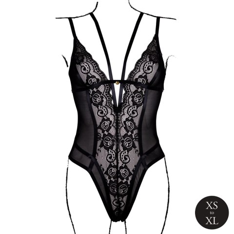 Obsessive Black Lace Bodysuit z Regulacją, Model z Fiszbiny, One Size Le Désir by Shots