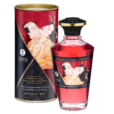Shunga Aphrodisiac Warming Oil Sparkling Strawberry Wine 100ml - rozgrzewający olejek do masażu z aromatem truskawkowego wina Shunga