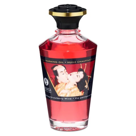 Shunga Aphrodisiac Warming Oil Sparkling Strawberry Wine 100ml - rozgrzewający olejek do masażu z aromatem truskawkowego wina Shunga