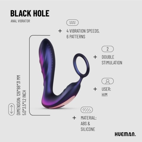 Hueman Black Hole - wibrujący pierścień anatomiczny z pilotem, czarny