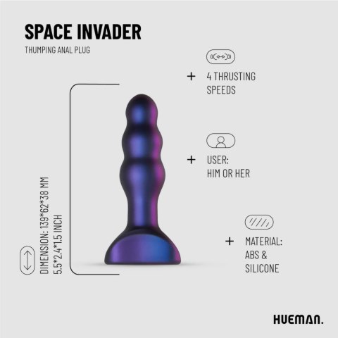 Hueman Space Invader - silikonowy plug analny z funkcją wibracji i ruchu