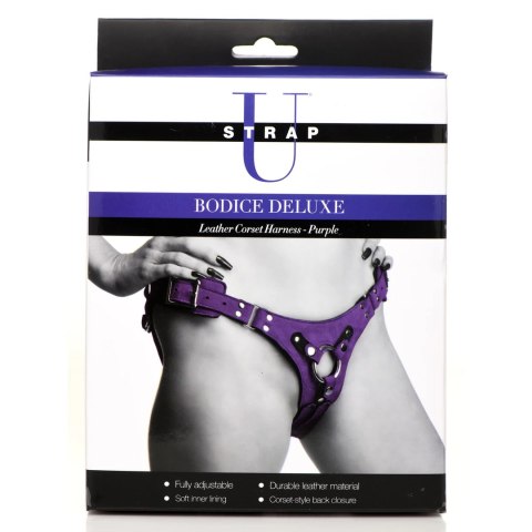 XR Brands skorzana uprząż gorsetowa z regulacją i miękką podszewką XR Brands