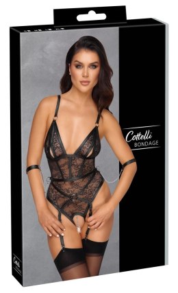 Cottelli Bondage Body koronkowe z mankietami i paskami M czarne Cottelli