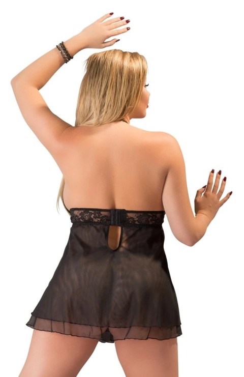 Cottelli CURVES Babydoll czarna 4XL z dekoracyjną kokardką i rozcięciem Cottelli