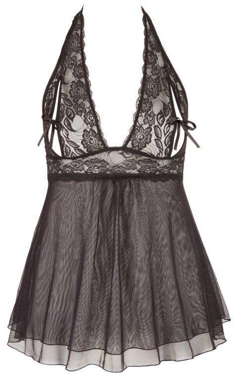 Cottelli CURVES Babydoll czarna 4XL z dekoracyjną kokardką i rozcięciem Cottelli