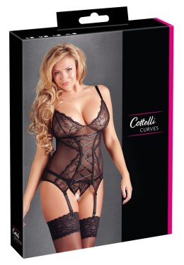 Cottelli Curves zestaw koszulka z koronką + otwarte stringi XL czarny Cottelli