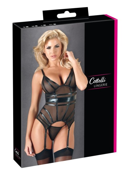 Cottelli Lingerie Koszulka Siatkowa Czarna XL z Paskami i Stringami Cottelli