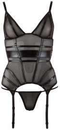 Cottelli Lingerie Koszulka Siatkowa Czarna XL z Paskami i Stringami Cottelli