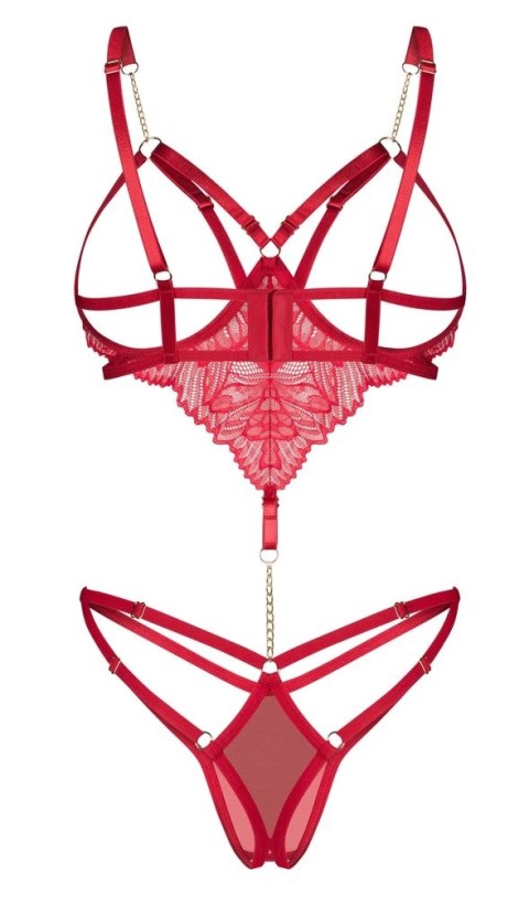Obsessive Matildea Body S/M czerwone z koronką i łańcuszkami Obsessive