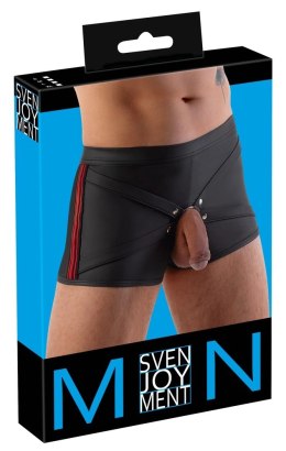 Svenjoyment Bokserki czarne matowe, czerwone paski, otwor z ringiem XL Svenjoyment