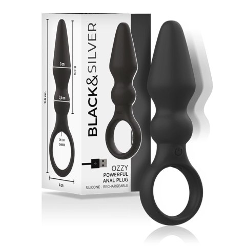 BLACK&SILVER OZZY silikonowy korek analny z 10 trybami wibracji BLACK&SILVER