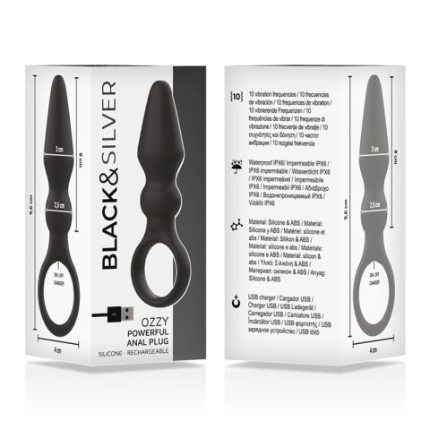 BLACK&SILVER OZZY silikonowy korek analny z 10 trybami wibracji BLACK&SILVER