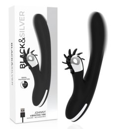 Black & Silver Johnny Vibe Bunny - silikonowy model z wibracjami USB 24 cm BLACK&SILVER