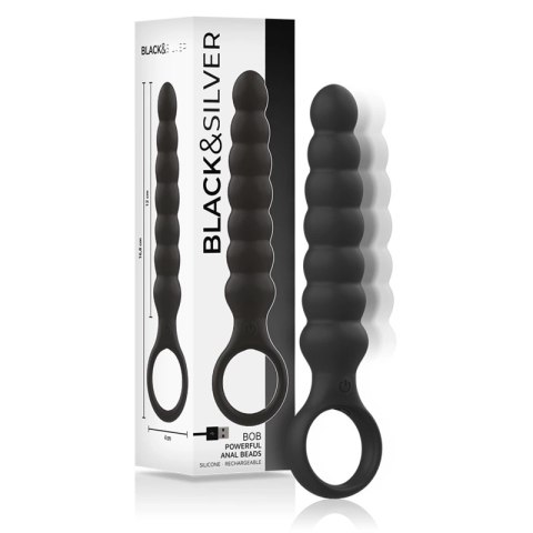 Black&Silver Bob silikonowy aplikator analny z wibracją, czarny IPX6 BLACK&SILVER