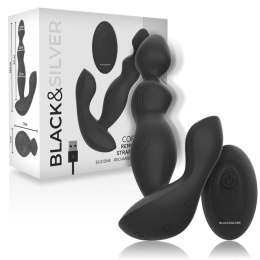 Black&Silver Cora - silikonowy wibrujący korek z pilotem, unisex, IPX6 BLACK&SILVER