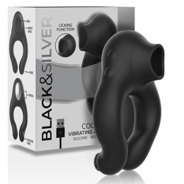 Black&Silver Licking - silikonowy pierścień wibracyjny, 3 silniki, czarny BLACK&SILVER