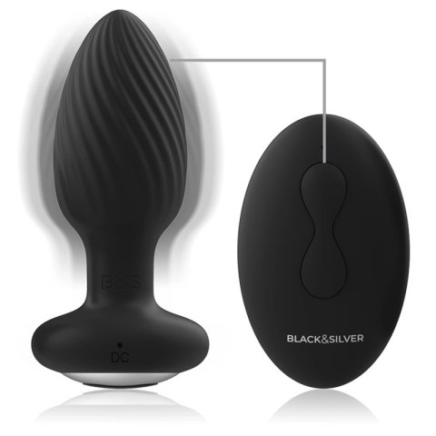 Black&Silver Welss - silikonowy rotacyjny system intymny z pilotem IPX6 BLACK&SILVER