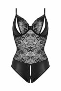 Christine Vesper - Body wetlook z koronką, czarne, otwarte miseczki L/XL Christine