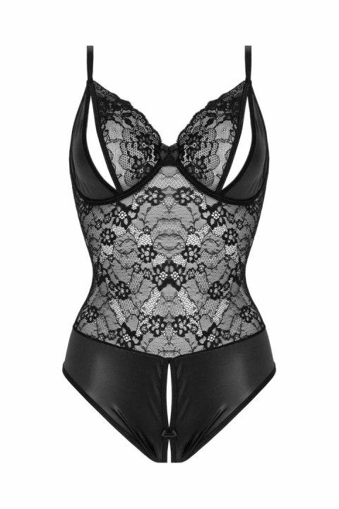 Christine Vesper - Body wetlook z koronką, czarne, otwarte miseczki L/XL Christine