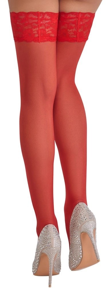 Cottelli LEGWEAR Pończochy czerwone z koronką 20 den 9 cm Cottelli