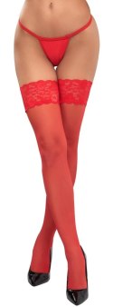 Cottelli LEGWEAR Pończochy czerwone z koronką i silikonowym paskiem 20 den Cottelli