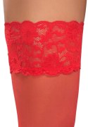 Cottelli LEGWEAR Pończochy czerwone z koronką i silikonowym paskiem 20 den Cottelli
