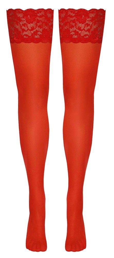 Cottelli LEGWEAR Pończochy czerwone z koronką i silikonowym paskiem 20 den Cottelli