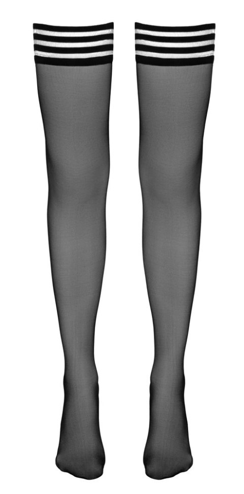 Cottelli Legwear Pończochy samonośne czarne, pasiaste wykończenie S Cottelli