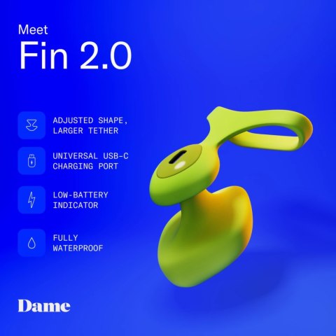 Dame Fin 2.0 - Wibrujący model na palec, ładowanie USB, wodoodporny Dame
