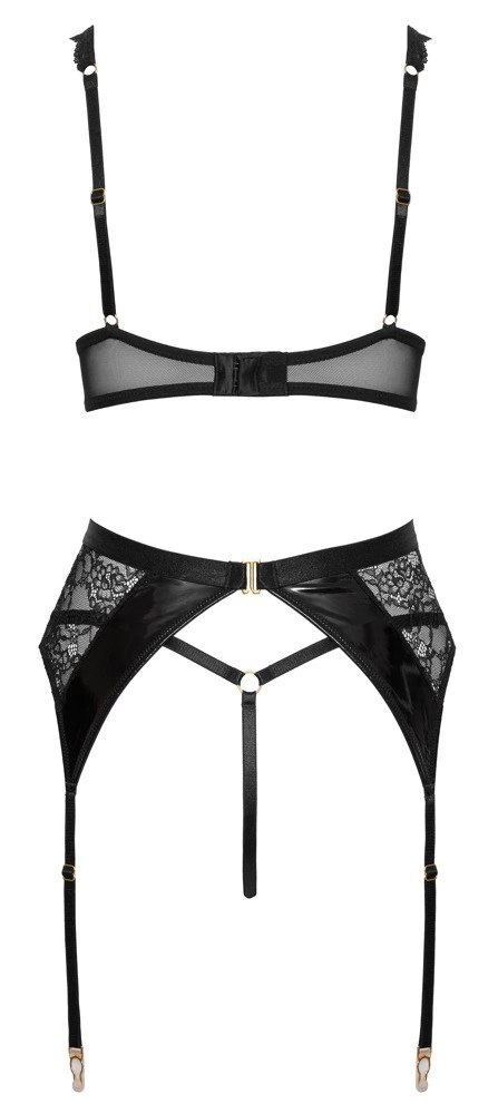 Cottelli LINGERIE Zestaw bielizny 3-częściowy 75B/S czarny z koronką i winylem Cottelli