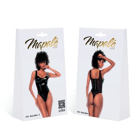 Mapale Body Gloss Black M - klasyczny czarny body z winylu i tiulu Mapale