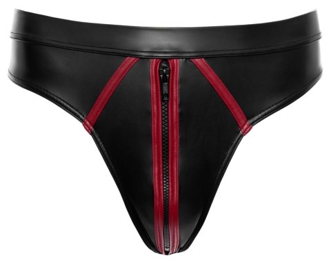 Svenjoyment M Thong S czarny wetlook z czerwonymi paskami, zamek, S Svenjoyment