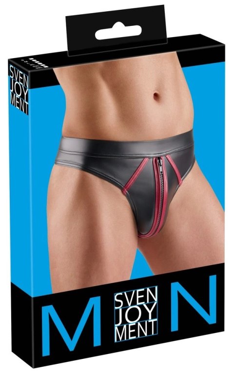 Svenjoyment Męskie Stringi Wetlook z Zamkiem, Czarny z Czerwonym, M Svenjoyment