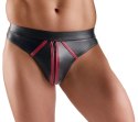 Svenjoyment Thong 2XL czarny połysk z czerwonymi akcentami i zamkiem Svenjoyment