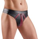 Svenjoyment Thong 3XL czarny wetlook z czerwonymi paskami i zamkiem Svenjoyment