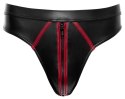 Svenjoyment Thong 3XL czarny wetlook z czerwonymi paskami i zamkiem Svenjoyment