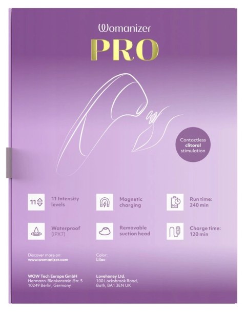 Womanizer Pro Lilac - kompaktowy model z 11 poziomami intensywności Womanizer