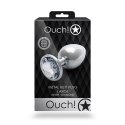 Ouch! Metalowy korek intymny z kryształem, duży, powierzchnia gładka Ouch! by Shots