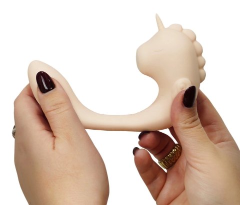 Unihorn C-Horse Coral Throb silikonowy masażer dwusilnikowy 15 cm rożowy Unihorn