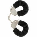 TOYJOY Furry Fun czarne mankietki z pluszowym wykończeniem i łańcuszkiem TOYJOY