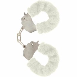 ToyJoy Furry Fun mankietki na nadgarstki z białym futerkiem i łańcuszkiem TOYJOY