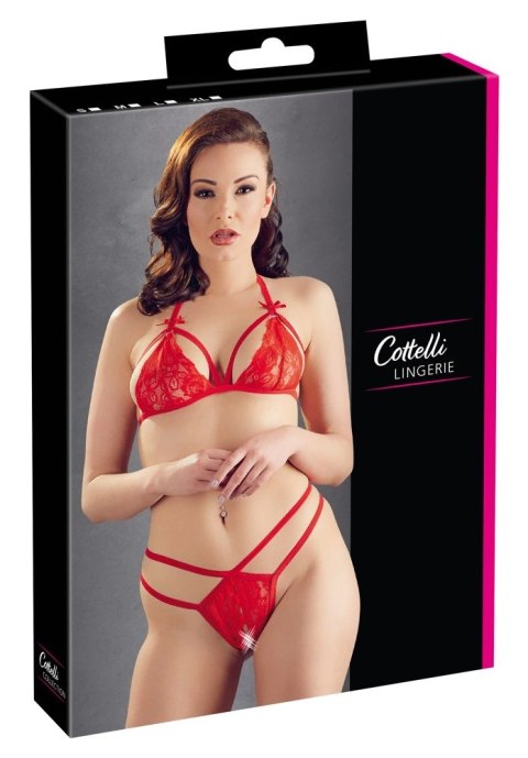 Cottelli Collection Koronkowy komplet biustonosz i stringi czerwony L Cottelli