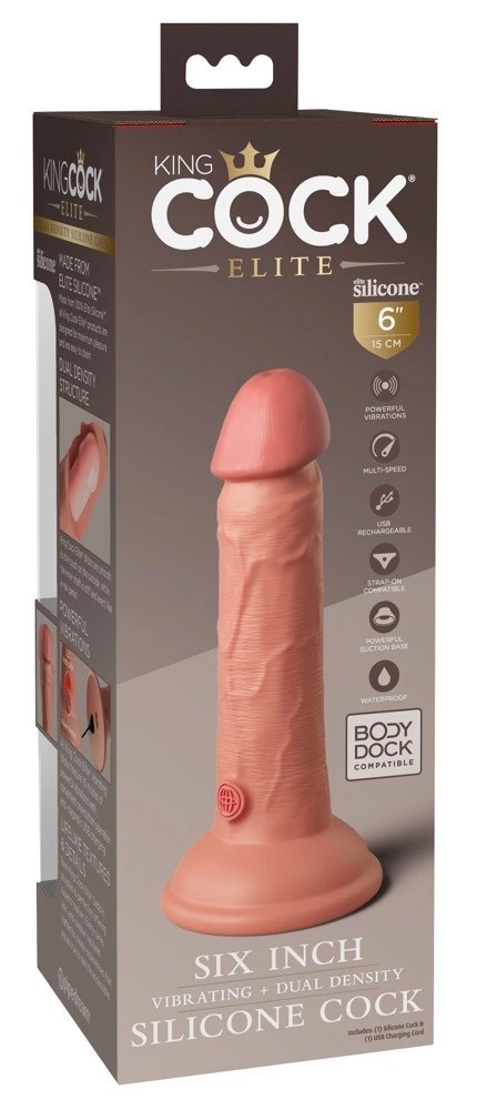 King Cock Elite Silikonowy Wibrator 15 cm z przyssawką i pilotem, jasny King Cock