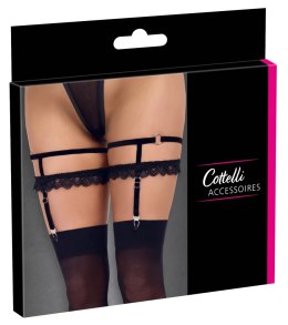Cottelli ACCESSOIRES Podwojne podwiązki aksamitne z koronką czarne S/M Cottelli