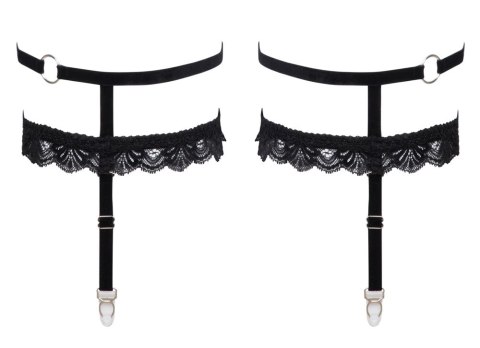 Cottelli ACCESSOIRES Podwojne podwiązki aksamitne z koronką czarne S/M Cottelli