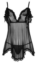 Cottelli Lingerie Koszulka nocna siateczkowa z kokardkami + stringi M czarna Cottelli