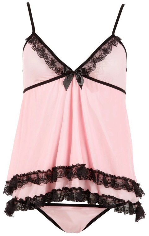 Cottelli Lingerie koszulka nocna M rożowa z koronką i stringami Cottelli