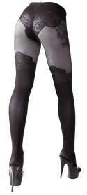Cottelli LEGWEAR rajstopy czarne z eleganckim wzorem nad kolano 40/20 DEN Cottelli